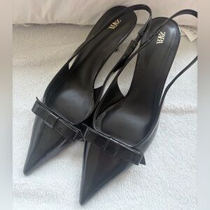 Zara Glossy Black Pointed Heels